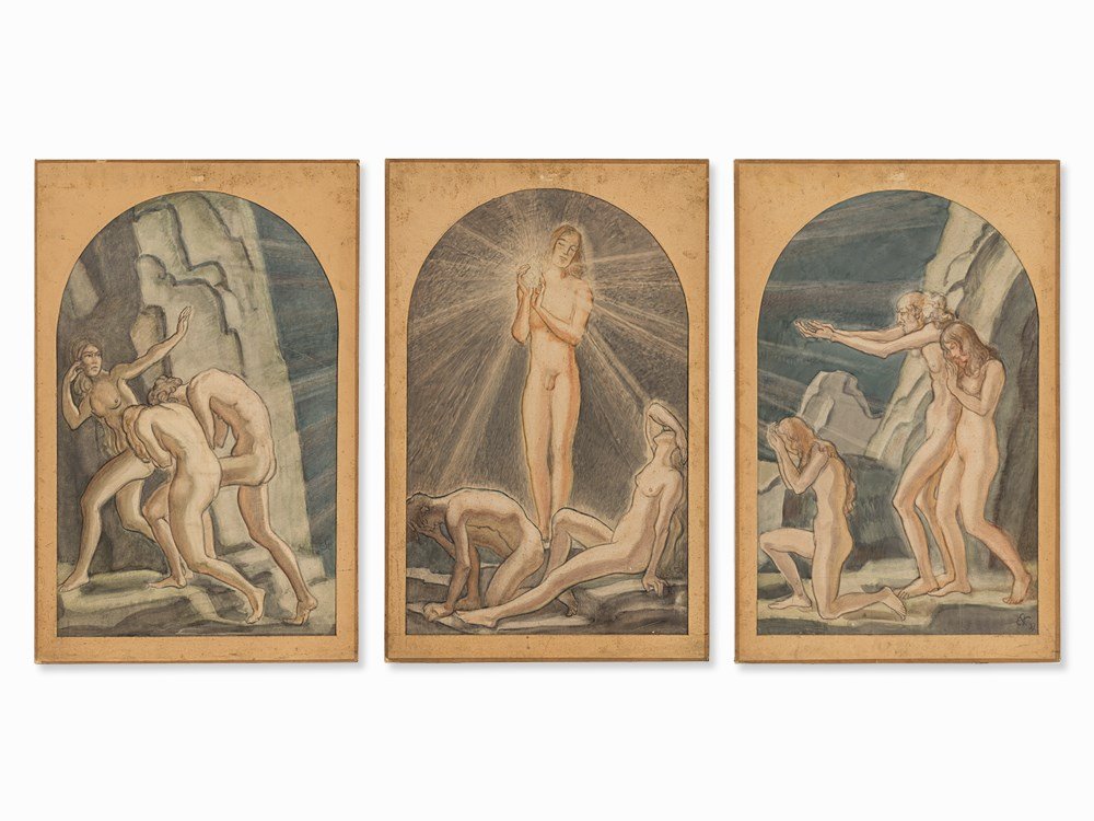 Eduard Stella, Der Lichtbringer, Triptych, Watercolor, (1 of 10)