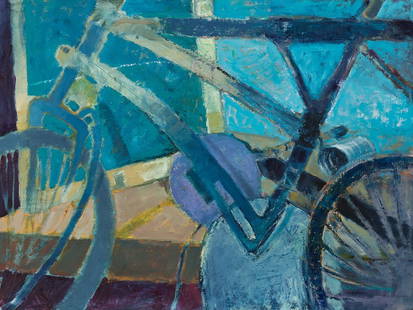 Monika Sosnowska, Untitled (Bike), Oil, c. 1995 : Oil on cardboard Monika Sosnowska (b. 1972) – Polish artist Signed lower right ‘MONIKA SOSNOWSKA' Dimensions: 70 x 99 cm Monika Sosnowska’s works are part of the Christian Boros Collection in Be
