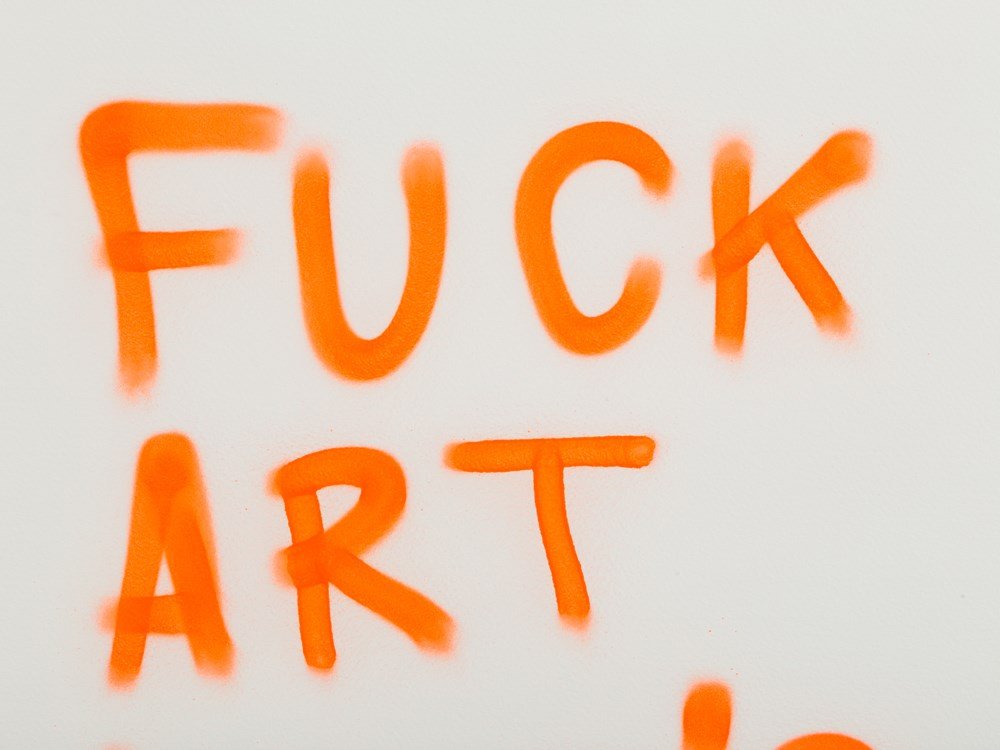 Pure Evil, Fuck Art Let’s Dance, 2010s: Spray paint on cardboard Pure Evil (b. 1968) – British graffiti and street art artist Numbered ‘5/20’, signed ‘Pure Evil’ and with artist’s signet in pencil One of 20 hand-sprayed sheets S