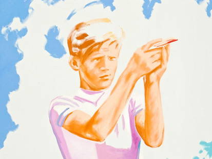 Norbert Bisky, ‘schonend und schnell‘, Oil Painting,: Oil on canvas Norbert Bisky (b. 1970) - German painter and printmaker Signed, dated and titled ‘Bisky 2002 / schonend und schnell’ in black permanent marker on the reverse Dimensions: 138.5 x 198.