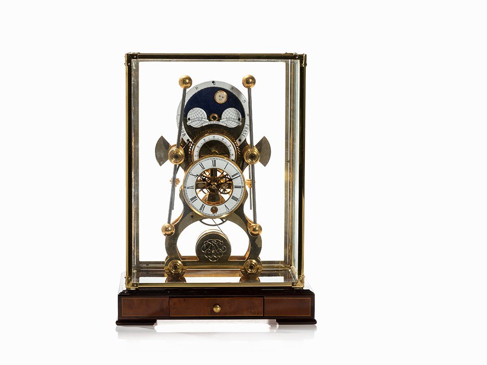 A Moonphase Sea Clock after John Harrison, England,: Brass, gilt, metal, glass, wood England, late 20th Sinclair Harding – British clock makers, established in 1967 Based on a model by clock maker John Harrison (1693-1776) Dial signed ‘Sinclair Hard