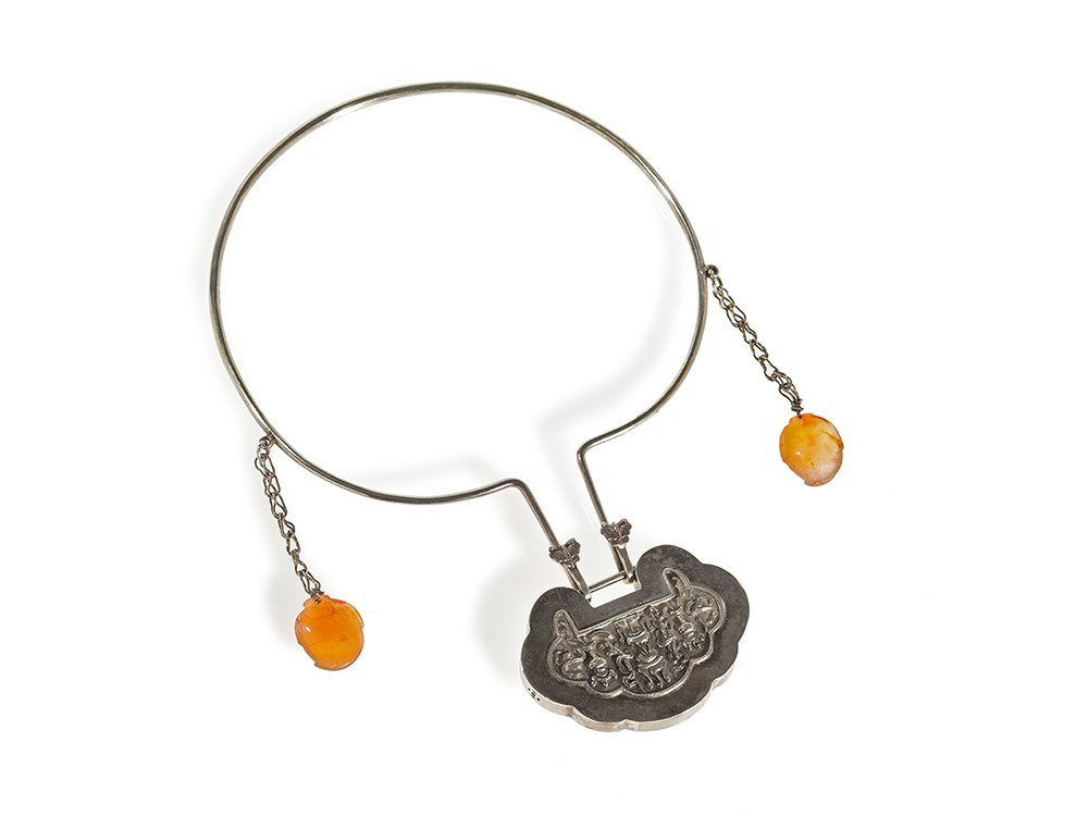 Silver Chatelaine with Two Carnelian Pendants, Qing (1 of 8)