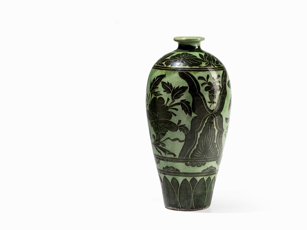 Green-Glazed Cizhou Vase with Black Painted Décor, 19th (1 of 10)