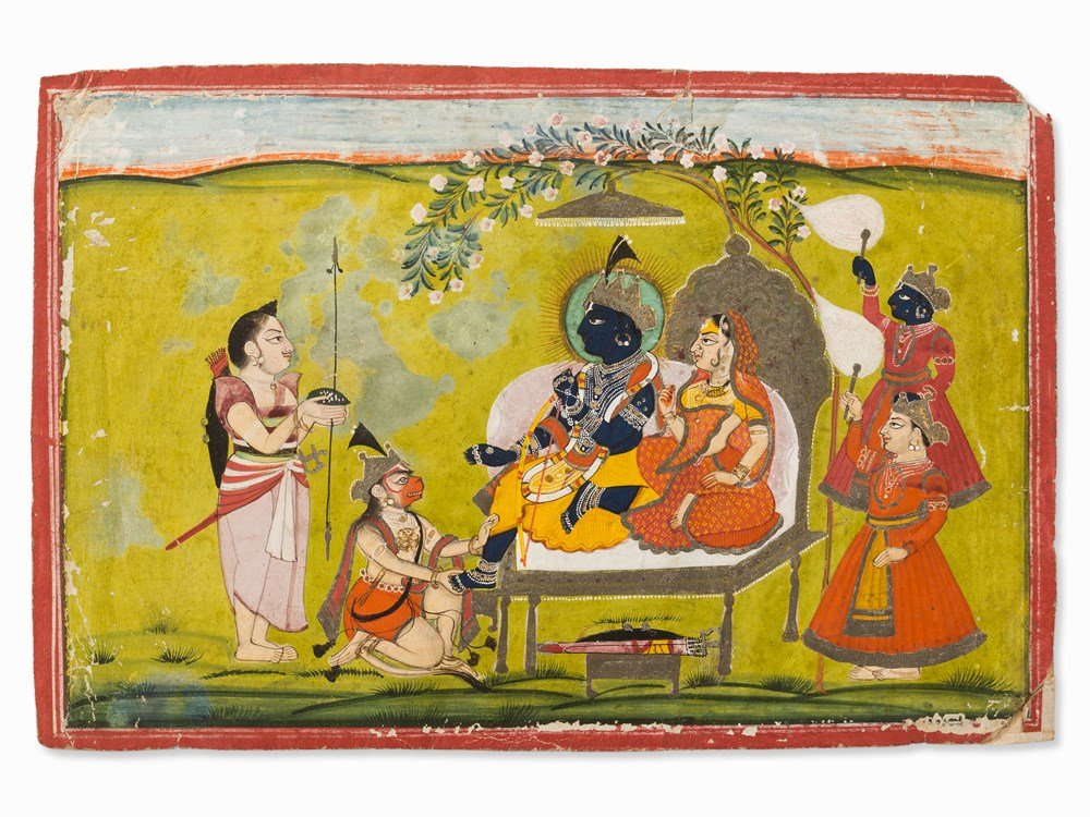 Miniature Painting, Raja before Rama and Sita, India, (1 of 9)