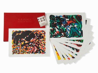 A.R. Penck, Berlin Suite, Complete Portfolio, 1990: Portfolio comprising 10 aquatints in colors on wove paper A.R. Penck (b. 1939) – German painter and graphic artist Each signed ‘ar.penck’ Edition numbering in the images deviates from the real n