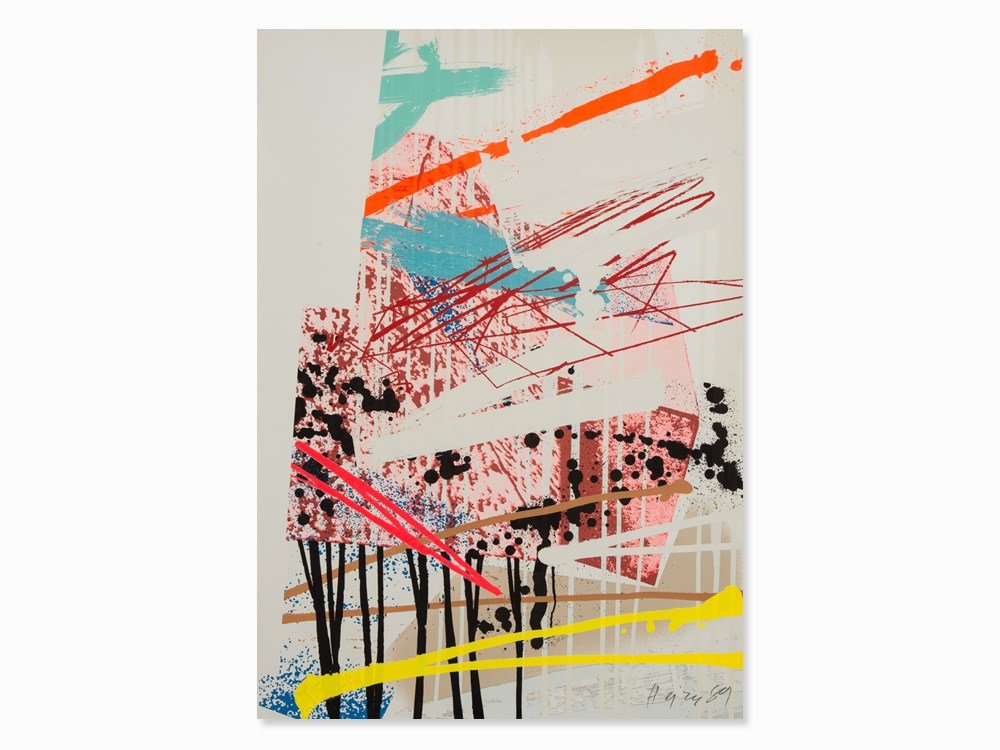 Michael Heizer, Dragged Mass Geometric, Serigraph, 1989: Serigraph in colors on wove paper 'Arches 88' (watermark trimmed), composed of 4 sheets Michael Heizer (b. 1944) – US-American Land Art-artist Signed and dated 'Heizer 89' and numbered '19/36' in pe