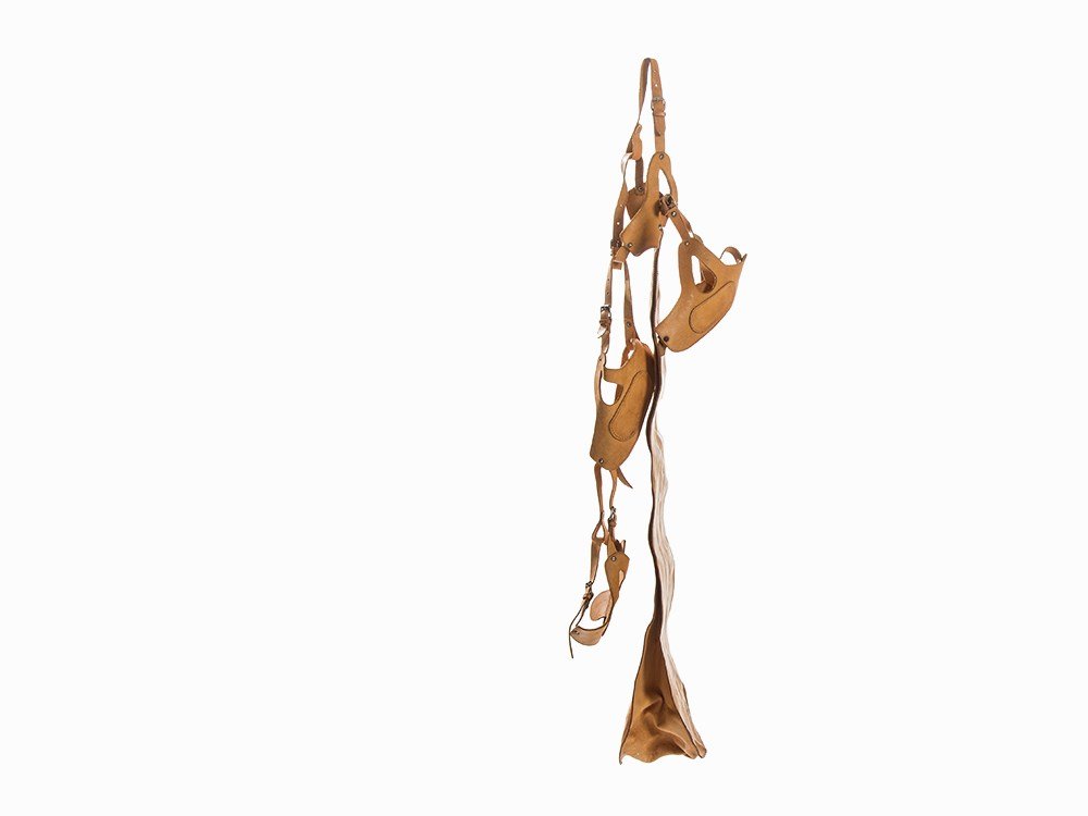 Alessandro Pessoli, Erosione e Rimpasto, Wall Object,: Leather, sewn, riveted and provided with metal buckles Alessandro Pessoli (b. 1963) – Italian artist This work is accompanied by a certificate by the Fondazione Michetti, Francavilla al Mare, dated