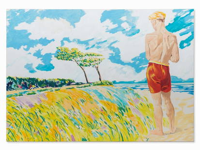 Norbert Bisky, Strandkampf, Oil Painting, 1999: Oil on canvas Norbert Bisky (b. 1970) - German painter and graphic artist Signed and dated ‘Bisky 99’ in blue felt-tip pen on the reverse of the canvas as well as once again on the stretcher Dimen