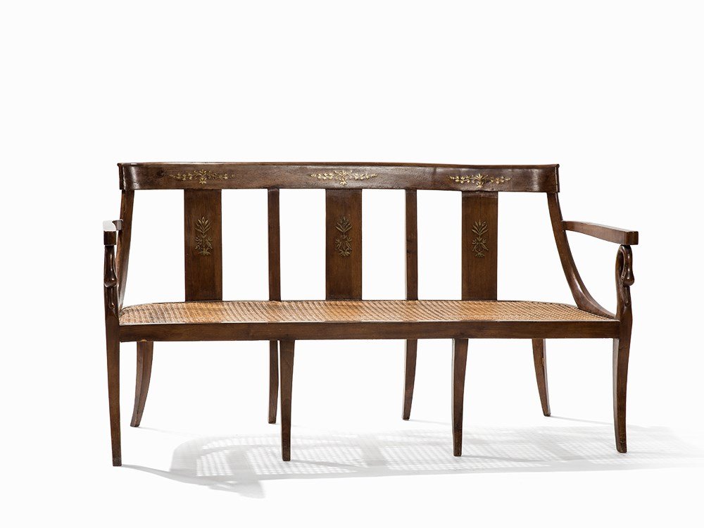 A Bench with Brass Inlays and Swan Decor, Vienna, c. (1 of 8)
