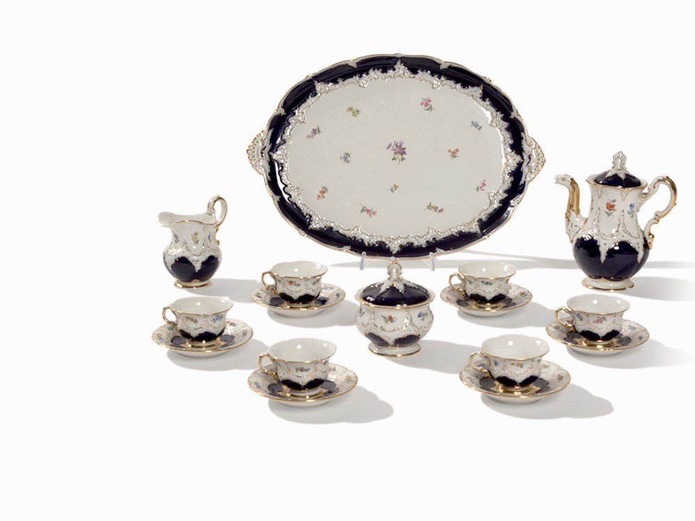Meissen, 10-Pcs. Service B-Form Cobalt Blue, Mid-20th (1 of 10)