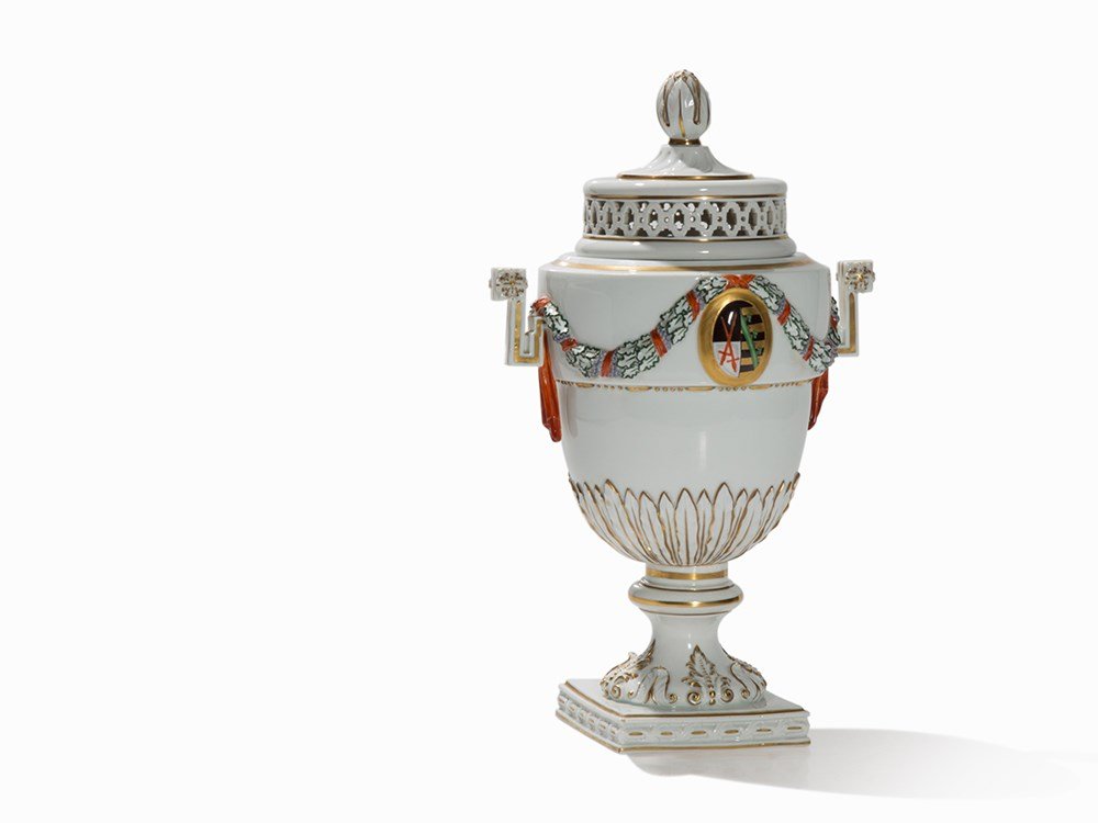 Meissen, Rare Marcolini Lidded Vase with Emblems, c. (1 of 9)