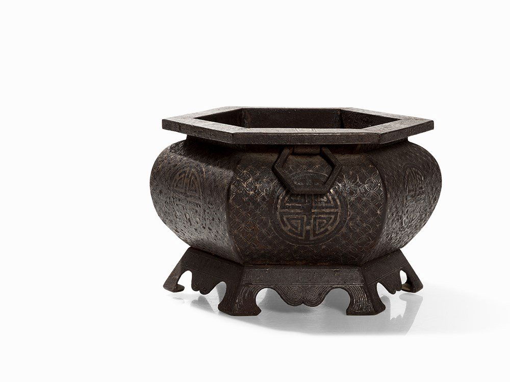 A Cast Iron Censer with Inlays of Silver Wire, China, (1 of 8)