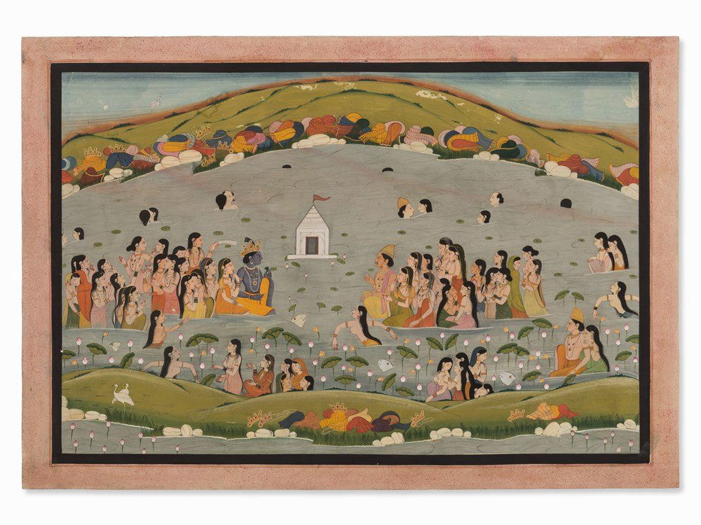 Miniature, Krishna at the River Jamuna, Pahari, Late (1 of 7)