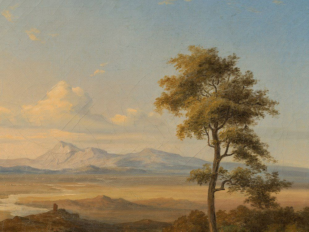 Circle of Carl Rottmann (1797-1850), Vast Landscape,: Oil on canvas, mounted on a new stretcher frame Germany, 1840 Circle of Carl Anton Joseph Rottmann (1797-1850) – German painter Monogrammed 'C[?]' and dated '1840' lower left We are grateful to Erik