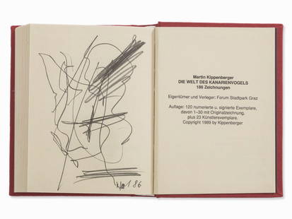 Martin Kippenberger, Die Welt des Kanarienvogels, Book,: Artist book with 186 offset reproductions of drawings Austria, 1989 Martin Kippenberger (1953-1997) – German painter, installation and performance artist, sculptor and photographer Signed ‘Kippenb