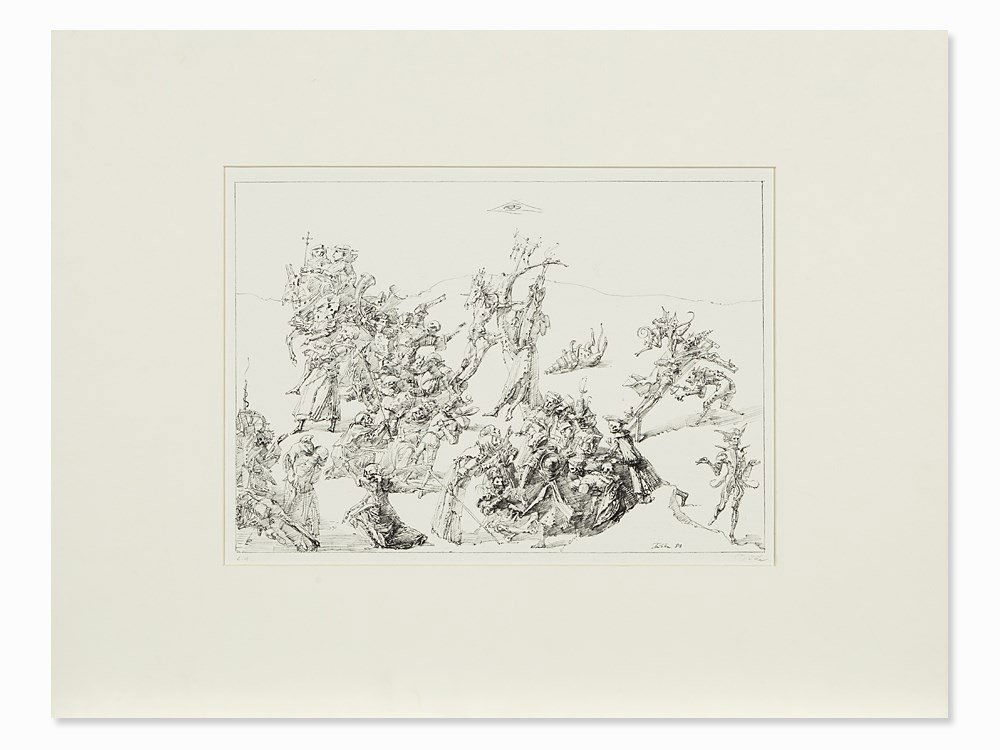 Werner Tübke, Reformation in Deutschland, Lithograph,: Lithograph on wove paper Germany, 1983 Werner Tübke (1929-2004) – German painter and graphic artist; one of the most important painters of the GDR and exponent of the New Leipzig School Signed ‘T