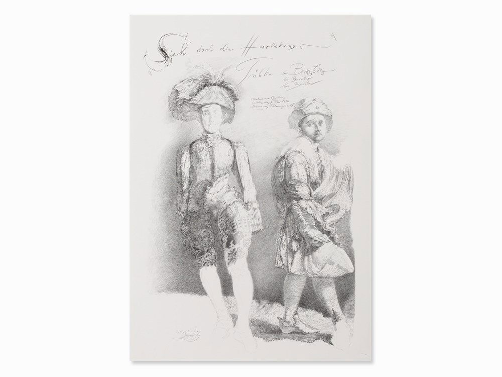 Werner Tübke, Sieh‘ doch die Harlekins, Poster, 1980: Lithograph on plain paper Germany, 1980 Werner Tübke (1929-2004) – German painter and graphic artist; one of the most important painters of the former GDR and exponent of the New Leipzig School Exh