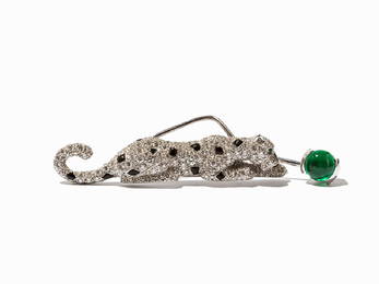 Cartier, Panther Brooch with Diamonds & Emerald, 18K