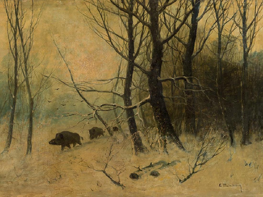Eduard Steinbach, Boars, Oil Painting, 19th Century  (1 of 8)