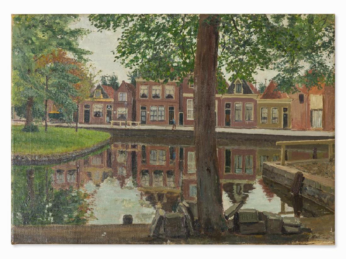 Hans Michaelson (1872-1954), Houses by Canal, Oil, c.: Oil on canvas Germany, presumably 1890/1900 Hans Michaelson (1872-1954) – German Jewish painter of Late Impressionism and Expressionism. Member of the so-called “Verschollene Generation” (Lost G