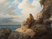 Vincenzo Cabianca, Country Girl on Rocks, Oil,