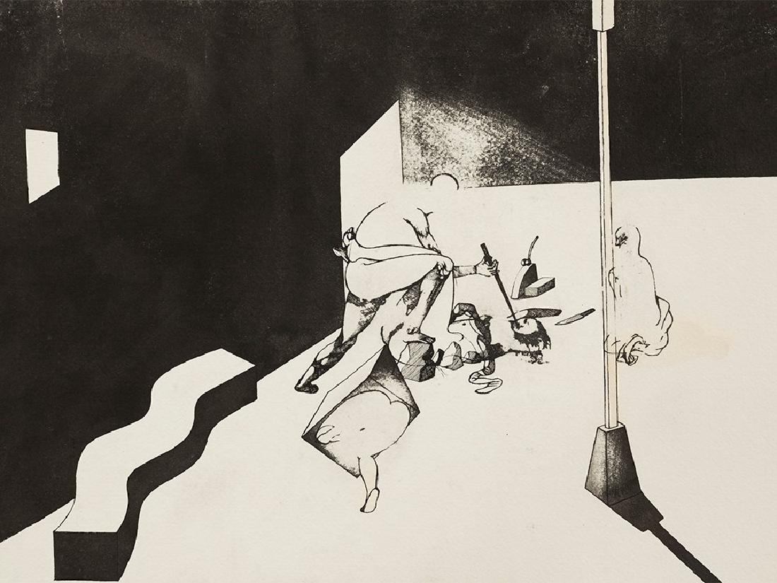 Jorge Castillo (b. 1933), Placer Negro, Drawing, 1972: Ink on laid paper USA/Germany/Spanish, 1972 Jorge Castillo (b. 1933) – Spanish painter and graphic artist and one of the protagonists of Surrealism Signed and dated upper left ‘Castillo 72’, as