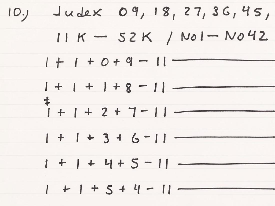 Hanne Darboven (1941-2009), Untitled, Drawing, 1970: Black felt-tip pen on lined paper Germany, 1970 Hanne Darboven (1941-2009) - German conceptual artist Sheet dimensions: 29.3 x 41.7 cm Mounted behind glass in a black clip-on frame: 40.5 x 51 cm Good