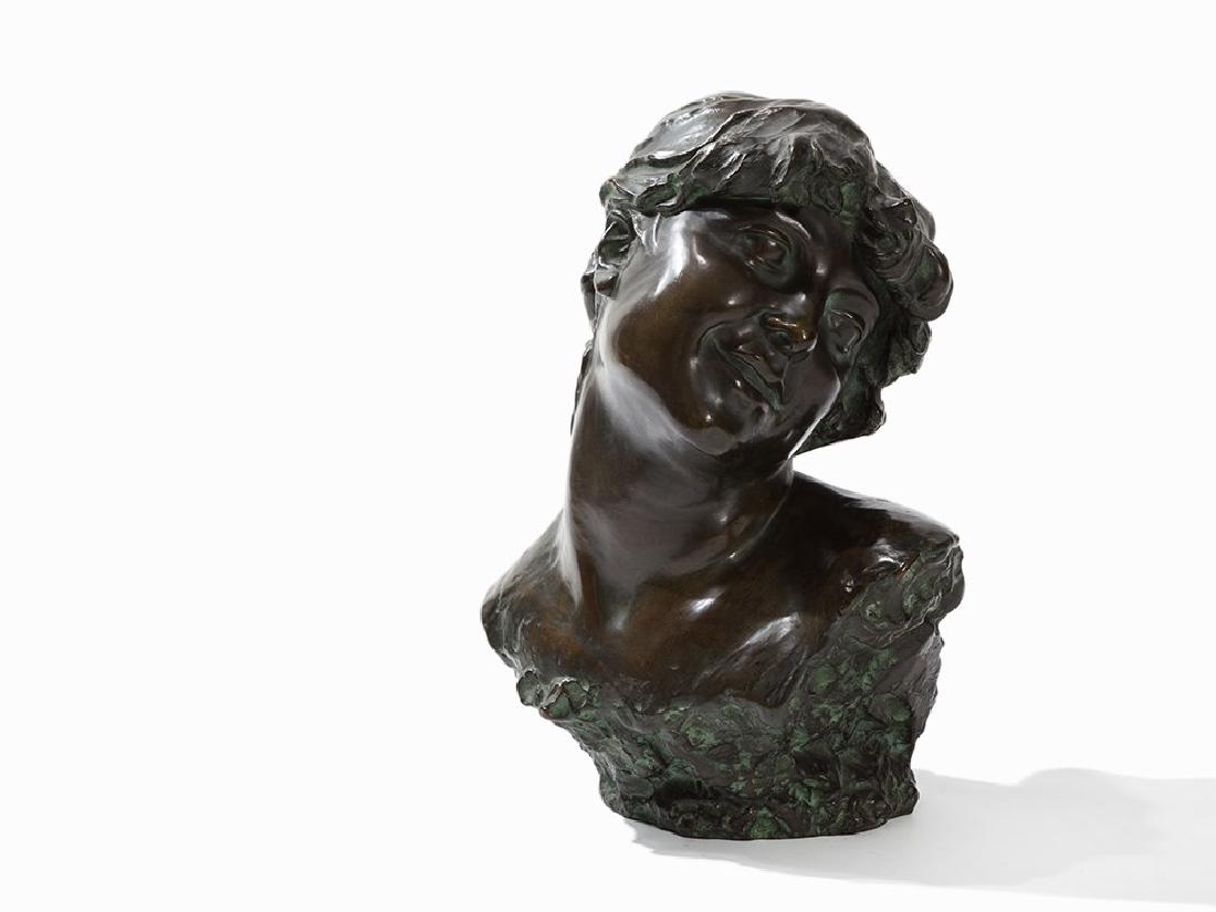 Jef Lambeaux, Bust of a Young Woman, Bronze Figure,: Bronze with dark patina Jef Lambeaux (1852-1908) – Belgian sculptor, 1885 Signed and dated in the cast ‘Jef Lambeaux 1885’ as well as with dedication ‘Au Maître Frans Courtens son admirateur�