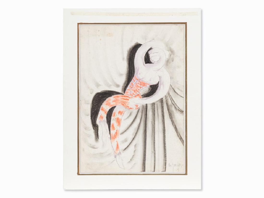 Hugo Scheiber (1873-1950), Dancer, Drawing, 1920/30: Colored wax crayons and charcoal on cardboard Germany, 1920/30 Hugo Scheiber (1873-1950) – Hungarian painter Signed ‘Scheiber H’ in pencil Sheet dimensions: c. 50 x 35 cm Framed: 75 x 60 cm Dyna