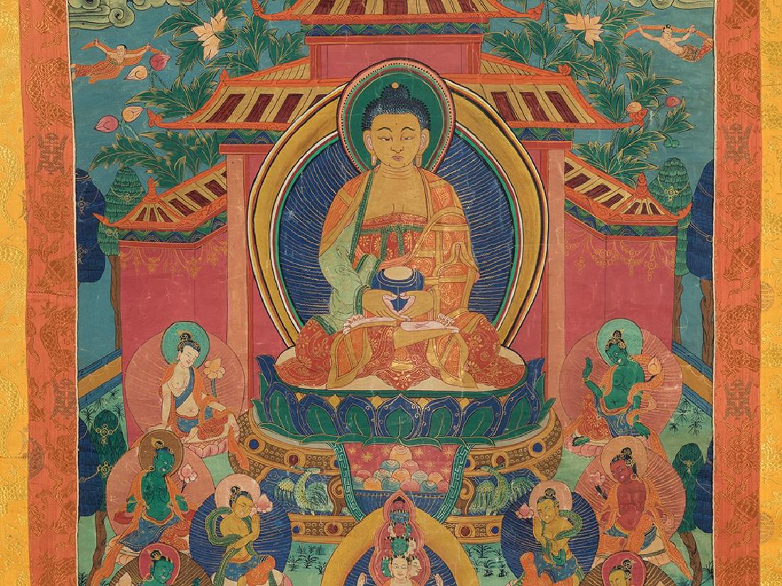 Thangka with Amitabha Buddha in Paradise, 19th C. (1 of 13)