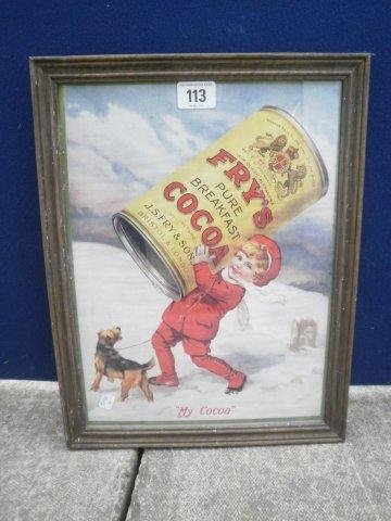 A framed and glazed Fry's Cocoa pictorial print, 1: A framed and glazed Fry's Cocoa pictorial print, 11 x 14.5".