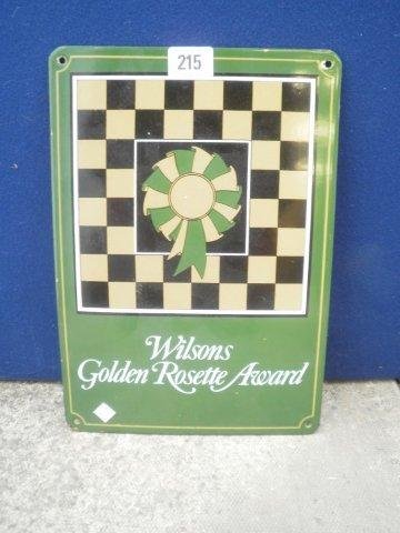 A reproduction of Wilsons Golden Rosette award sma: A reproduction of Wilsons Golden Rosette award small enamel sign 8 1/4" x 11 3/4".