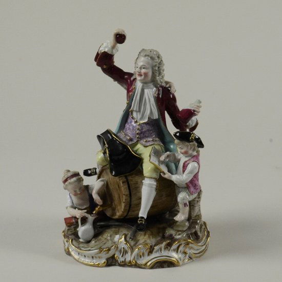 MEISSEN PORCELAIN FIGURAL GROUP: Possibly 18th century Meissen with blue crossed swords mark at base. H: 8 ¼"