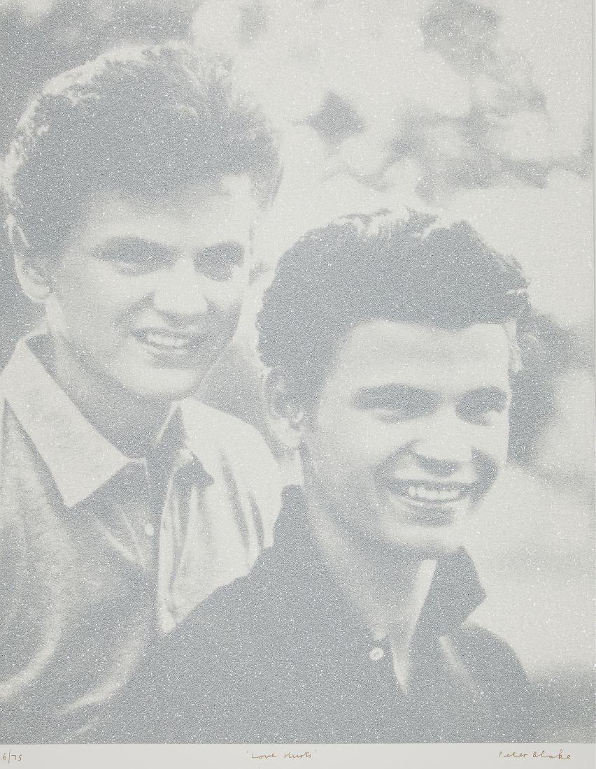 Sir Peter Blake (British b.1932) - Love Hurts: screenprint in colours with diamond dust, 2004, signed, titled and numbered from the edition of 75 in gold ink, from the Love Portfolio, published by Paul Stolper, London, on stiff wove paper, the ful