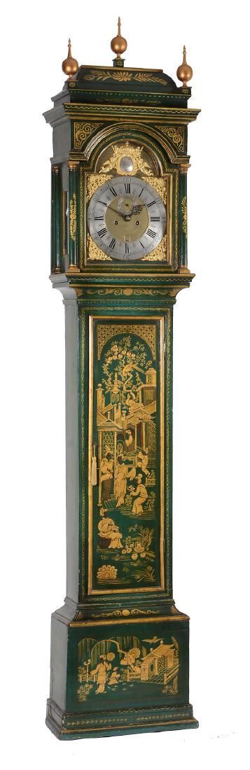 A George I green japanned eight-day longcase clock, (1 of 2)