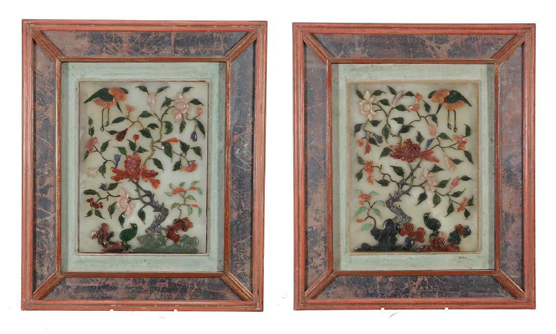 A pair of Chinese jade and hardstone panels, Qing (1 of 2)