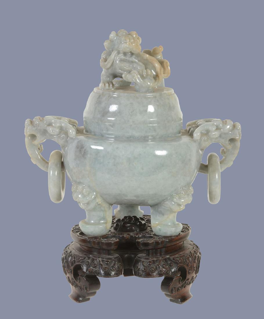 A Chinese green jadeite censer and cover, the (1 of 7)