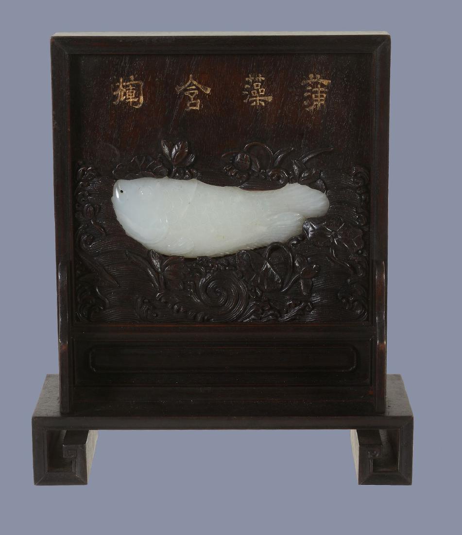 A Chinese Mughal-style white jade 'fish' mounted table (1 of 6)