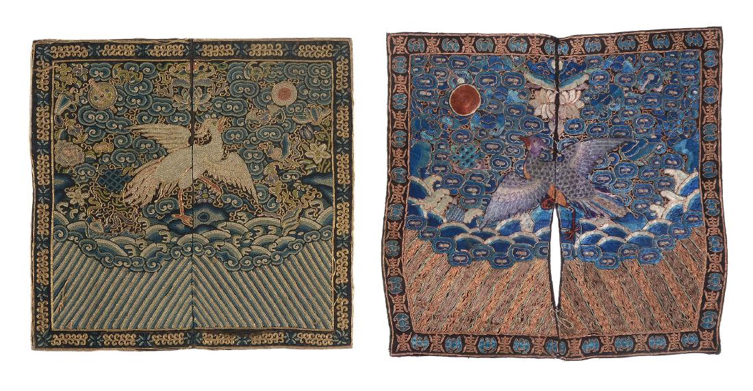 Two Chinese embroidered rank badges , Qing Dynasty, (1 of 4)