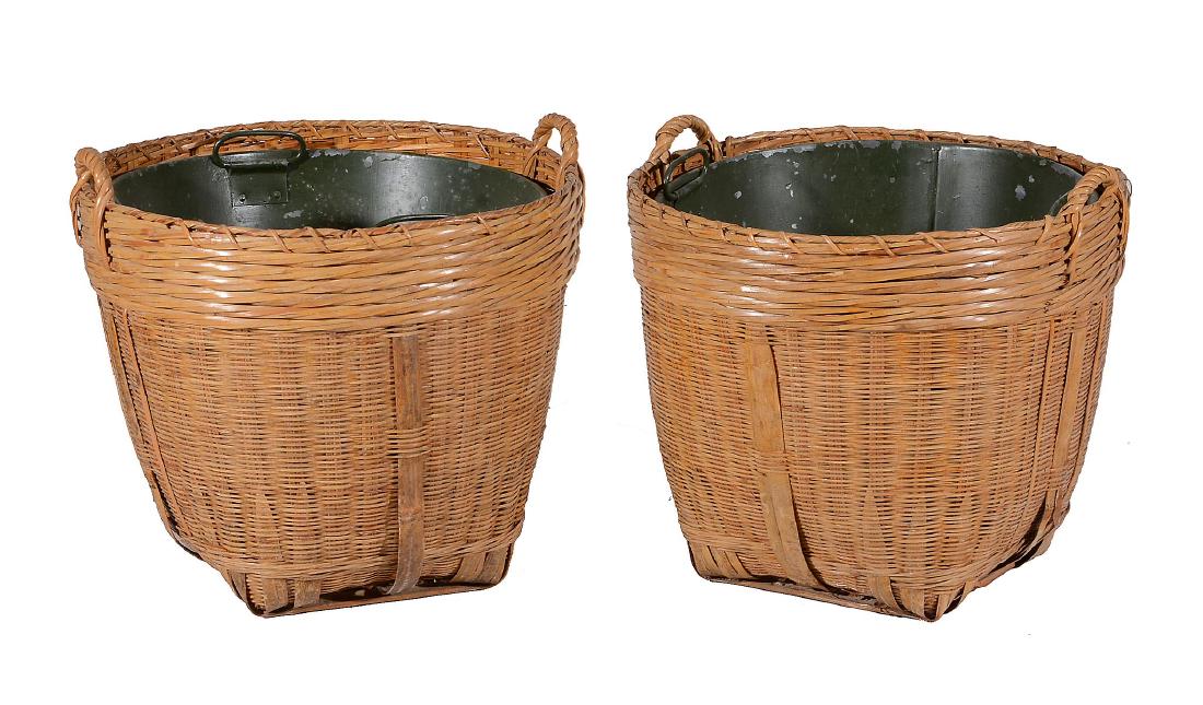 A pair of wicker log baskets, with loop handles and (1 of 2)