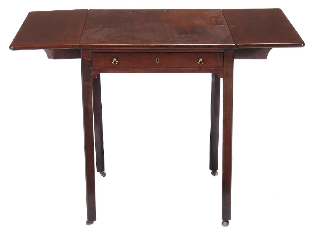 A George III mahogany Pembroke table , circa 1760: A George III mahogany Pembroke table , circa 1760, in the manner of Thomas Chippendale, on chamfered square section legs, 72cm high, 105cm wide open, 61cm deep