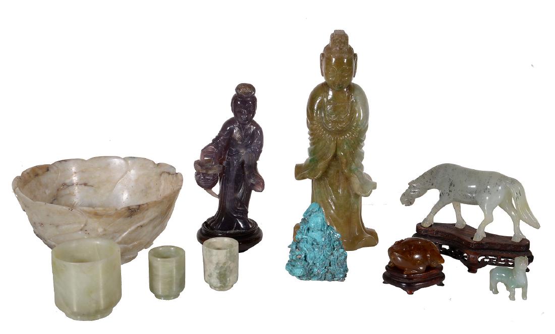 A Chinese brown hardstone bowl , carved as lily pads (1 of 1)