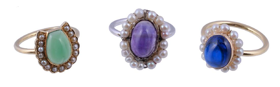 An amethyst and seed pearl ring, the oval cabochon (1 of 1)