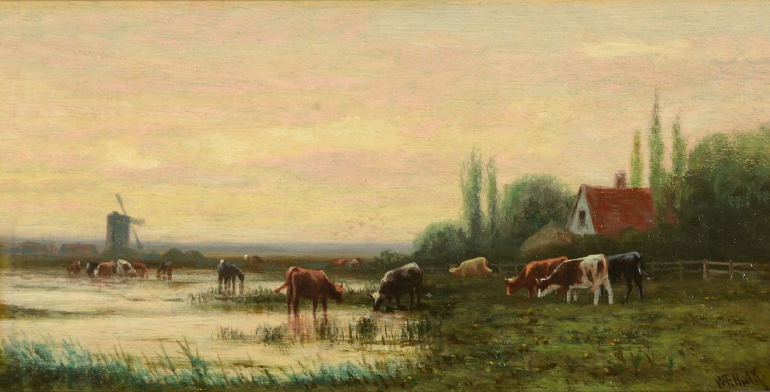 William Frederick Hulk (British 1852-1906) - Cows: Oil on board Signed, lower right 11.5 x 22cm (4 1/2 x 8 5/8in.)