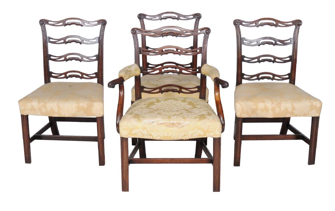 A set of four George III mahogany ladder back dining: A set of four George III mahogany ladder back dining chairs , late 18th century, after a design by Thomas Chippendale,