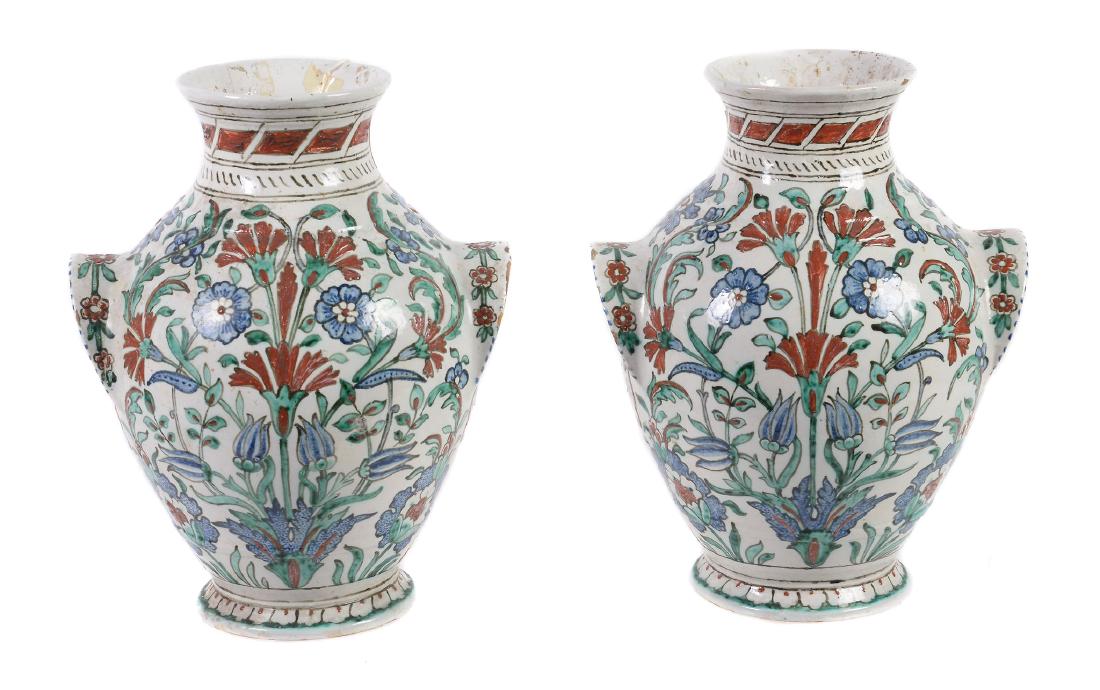 A pair of Iznik style vases, probably Cantagalli, 19th (1 of 2)