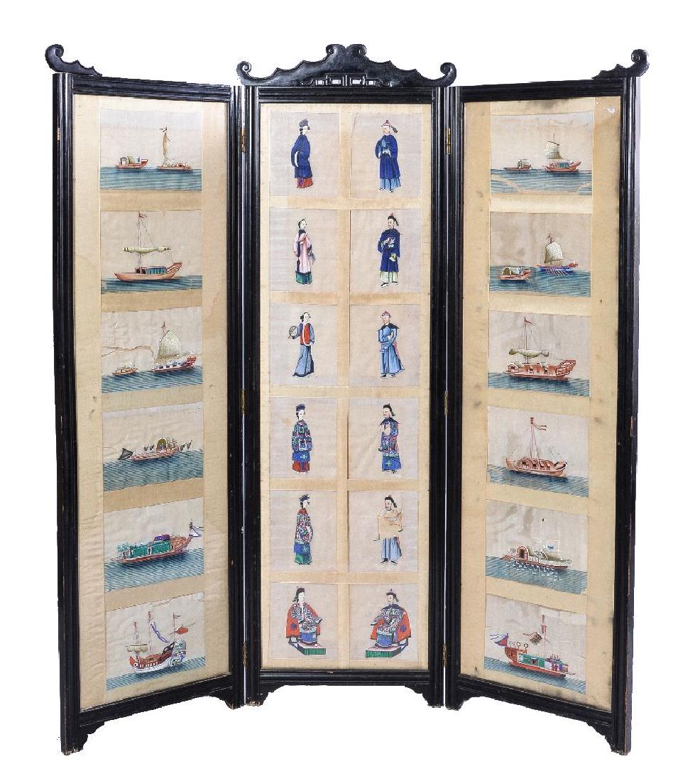 A three-panel glazed wood screen (1 of 5)