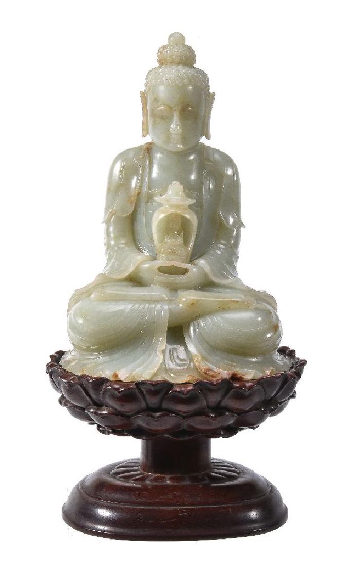 A large Chinese celadon and russet jade Buddha (1 of 4)