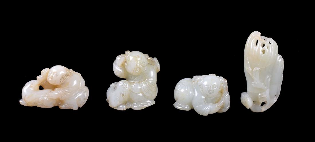 Four Chinese celadon jade carvings (1 of 5)