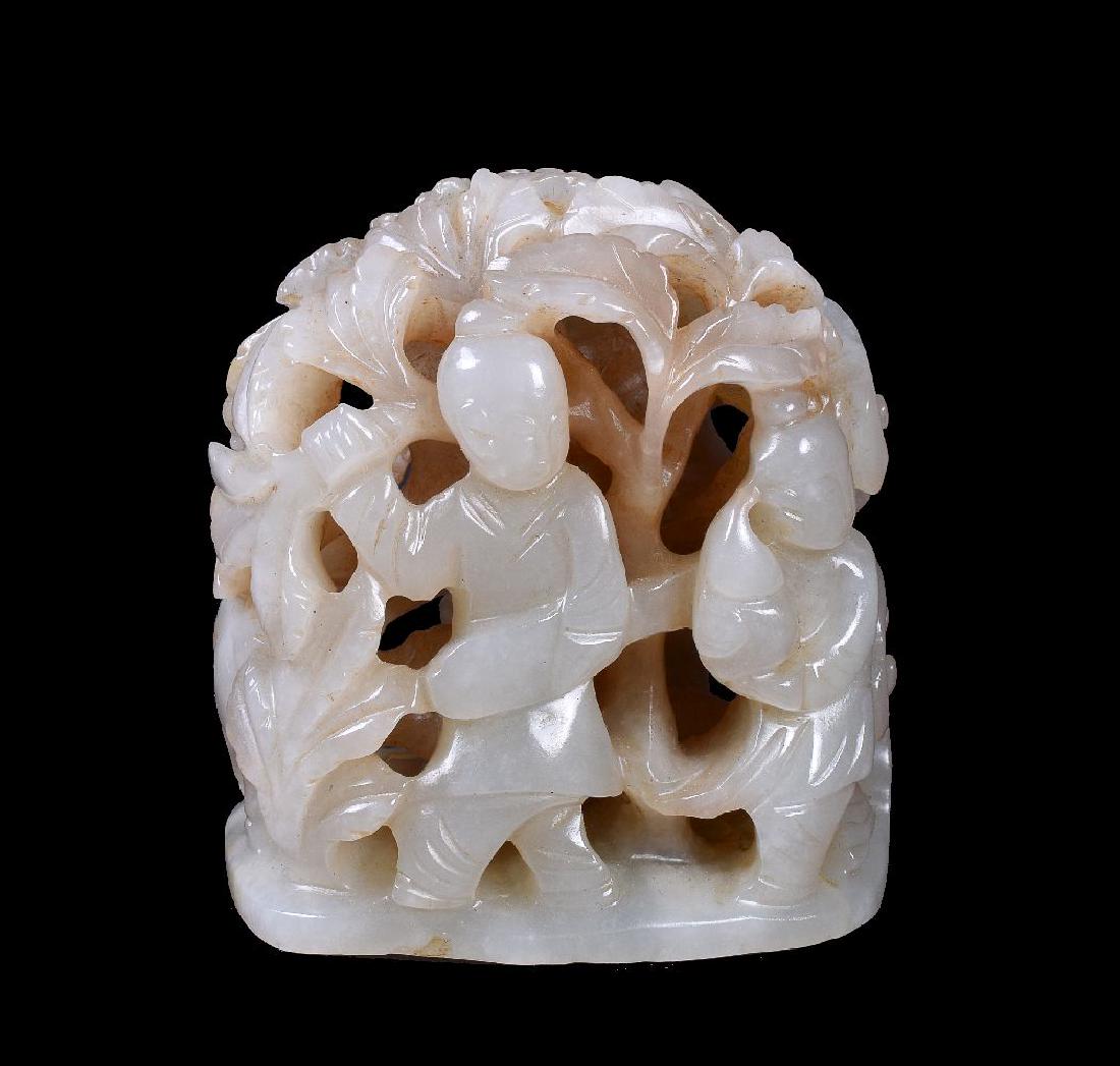 A Chinese and celadon jade openwork finial (1 of 7)